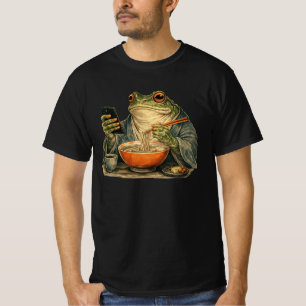 Grappige Chagrijnige Kikker Eet Ramen en Scrolt Te T-shirt