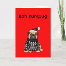 Grappige chagrijnige pug bah humpug kerstkaart