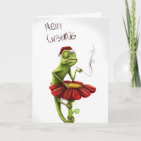 Grappige Chameleon Kerst Kaart