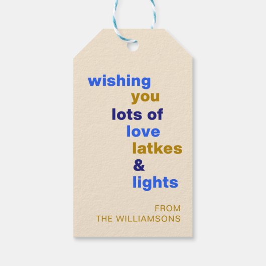 Grappige Chanoeka Love Latkes Lights Blauw Custom Cadeaulabel (Achterkant)