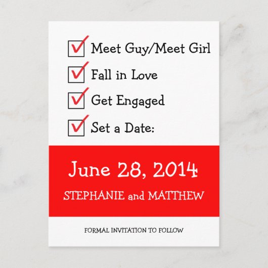 Grappige checklist Opslaan van de datum Aankondigingskaart (Voorkant)