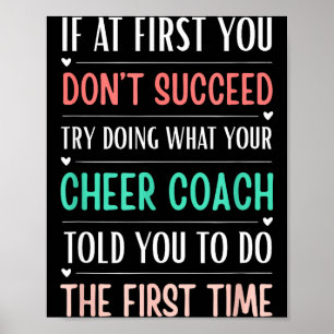 Grappige Cheer Coach Als Het Eerst Niet Lukt Poster