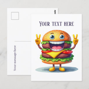 Grappige cheeseburger liefhebbers voegen bericht t briefkaart