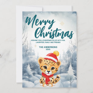 Grappige Cheetah Vrolijk Kerstboom sneeuw Vakantie Feestdagenkaart