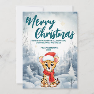 Grappige Cheetah Vrolijk Kerstboom sneeuw Vakantie Feestdagenkaart