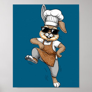 Grappige Chef Konijn Cool Baker Konijn Kook Cartoo Poster