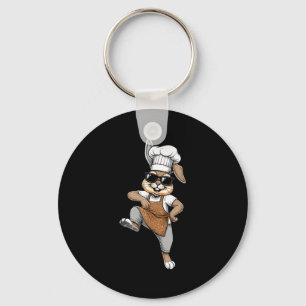 Grappige Chef Konijn Cool Baker Konijn Kook Cartoo Sleutelhanger