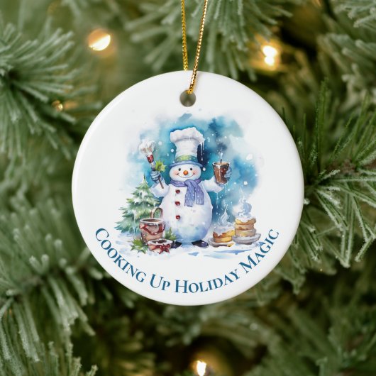 Grappige Chef Snowman Kerstversiering Keramisch Ornament (Boom)