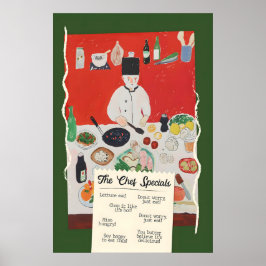 Grappige Chef Specials Poster Retro Voedsel Pun Ke