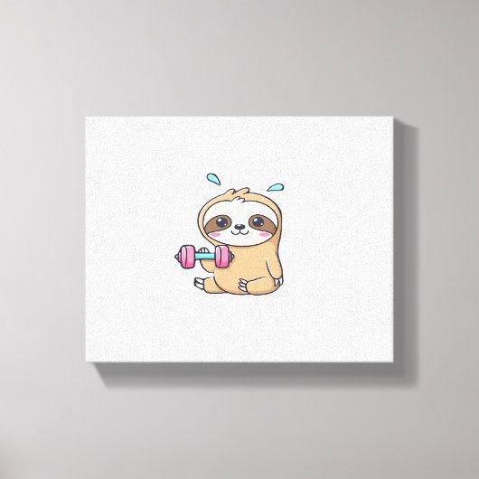 Grappige Chibi Sloth Workout Schattigee Kawaii Gym Canvas Afdruk (Voorkant)