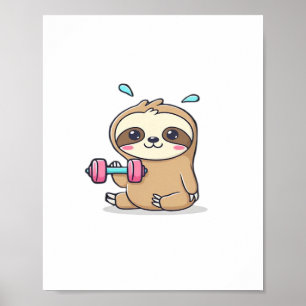 Grappige Chibi Sloth Workout Schattigee Kawaii Gym Poster