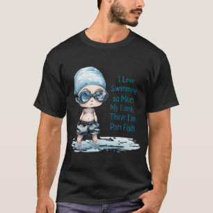 Grappige Chibi Zwemmer Ik Hou Van Zwemmen Deel Vis T-shirt