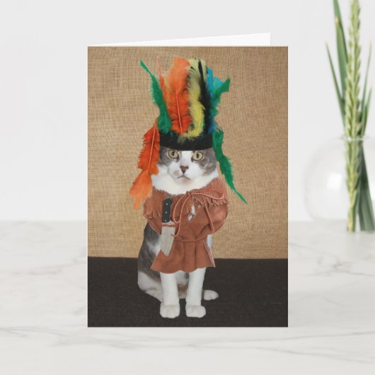 Grappige Chief Cat Thanksgiving Feestdagen Kaart (Voorkant)
