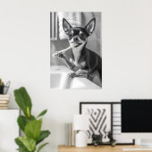 Grappige Chihuahua-badkamerkunstprint, Tandenpoets Poster (Thuiskantoor)