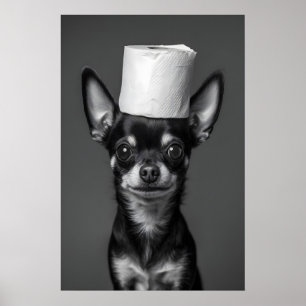 Grappige Chihuahua-badkamerkunstprint, toiletpapie Poster