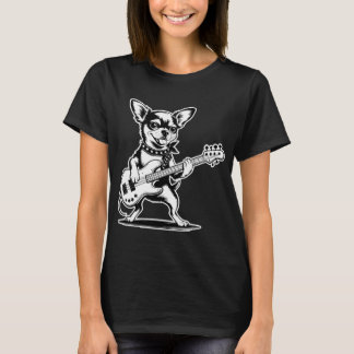 Grappige Chihuahua die Basgitaar Speelt Rockmuziek T-shirt