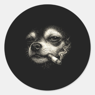 Grappige Chihuahua gezichts meme van hond die siga Ronde Sticker