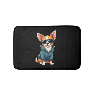 Grappige Chihuahua-hond gemakkelijk afgeleid door Badmat