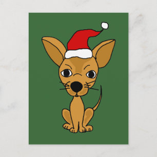 Grappige Chihuahua Hond in Santa Hat Feestdagenkaart