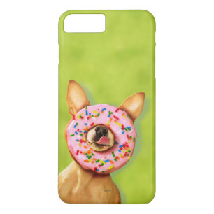 Grappige Chihuahua-hond met sproeidonut op neus iPhone 8 Plus / 7 Plus Hoesje