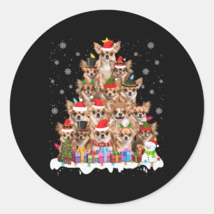Grappige Chihuahua kerstverlichting boom Hondenlie Ronde Sticker