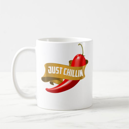 Grappige chilli-peper die chille koffiemok (Links)