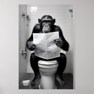 Grappige Chimpansee Badkamer Print Toilet Muur Kun