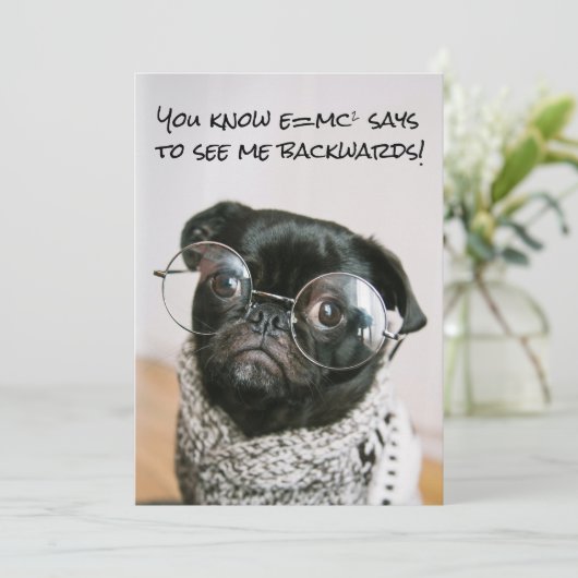 Grappige Chinese Pug Puppy Dog Theory Wetenschappe Feestdagenkaart (Staand voorkant)