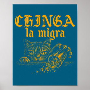 Grappige Chinga La Migra Retro Kat Poster