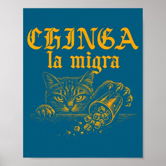 Grappige Chinga La Migra Retro Kat Poster (Voorkant)