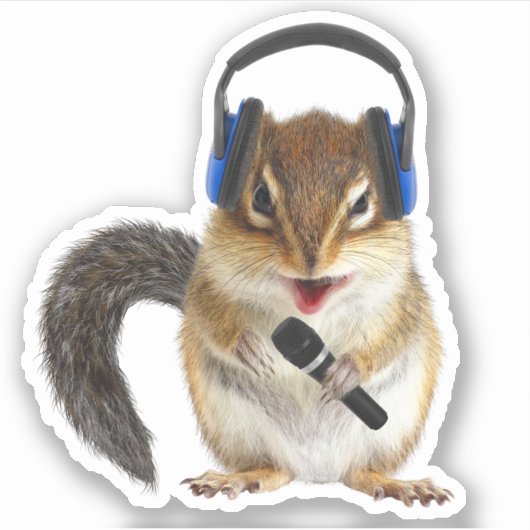 Grappige chipmunk DJ met hoofdtelefoon en microfoo Sticker (Voorkant)