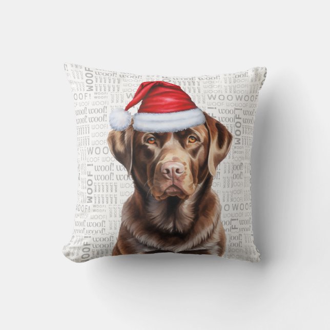 Grappige Chocolade Labrador Retriever Hond Kerstmi Kussen (Voorkant)