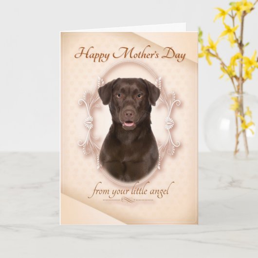 Grappige Chocolate Lab Moederdag Kaart (Gele Bloem)