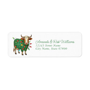 Grappige Christmas Highland Koe Retour Adreslabels Etiket