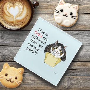 Grappige Chubby Tabby Cat Box Glazen Onderzetter