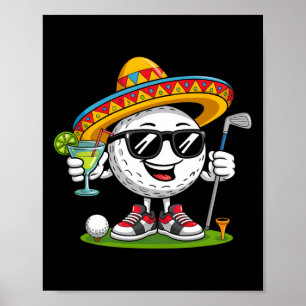 Grappige Cinco De Mayo-golfbal met sombrero-margar Poster