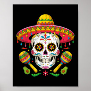 Grappige Cinco de Mayo Grappige schedel met Sombre Poster