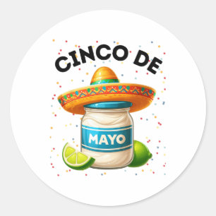 Grappige Cinco de Mayo Mayonnaise Jar Fiesta Manne Ronde Sticker