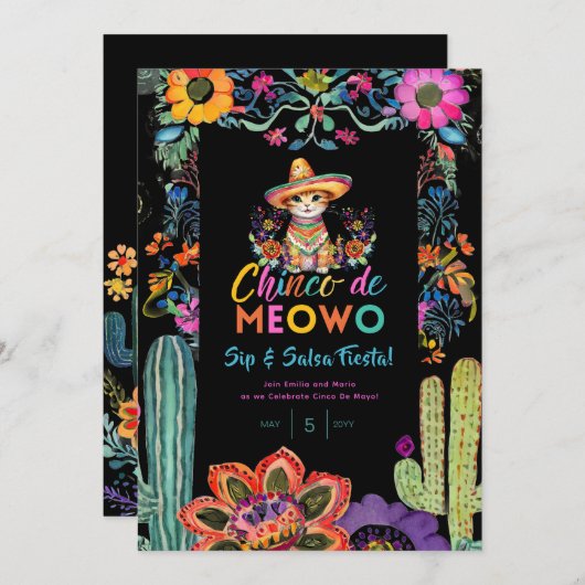 Grappige Cinco De Mayo Sip en Salsa Cat FIESTA Kaart (Voorkant / Achterkant)