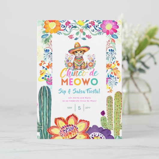 Grappige Cinco De Mayo Sla-en-Salsa-Kat-FIESTA Kaart (Staand voorkant)