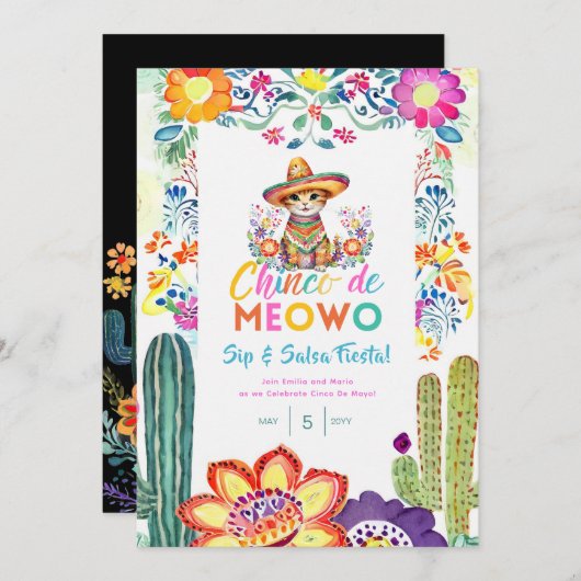 Grappige Cinco De Mayo Sla-en-Salsa-Kat-FIESTA Kaart (Voorkant / Achterkant)