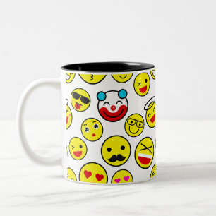 grappige clown emojis tweekleurige koffiemok