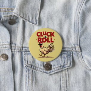 Grappige "Cluck & Roll" Koele Haan Cartoon Ontwerp Ronde Button 7,6 Cm