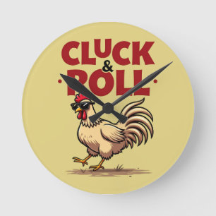 Grappige "Cluck & Roll" Koele Haan Cartoon Ontwerp Ronde Klok