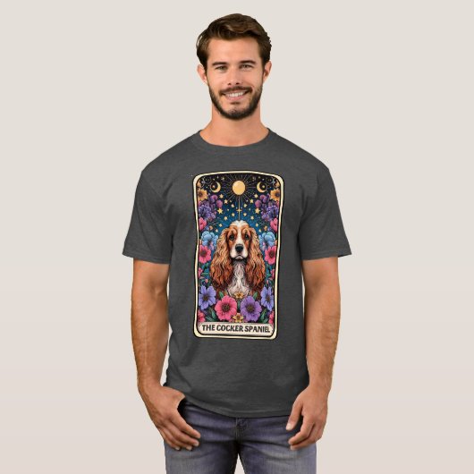 Grappige Cocker Spaniel Tarot Kaart T-shirt (Voorkant volledig)