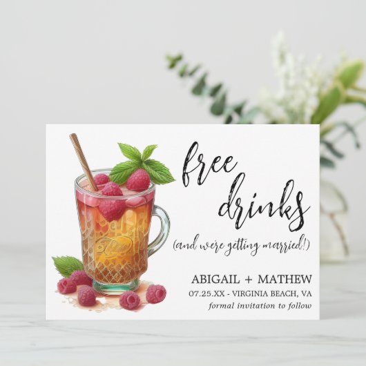 Grappige Cocktail Raspberry Trendy Foto Bruiloft Save The Date (Staand voorkant)