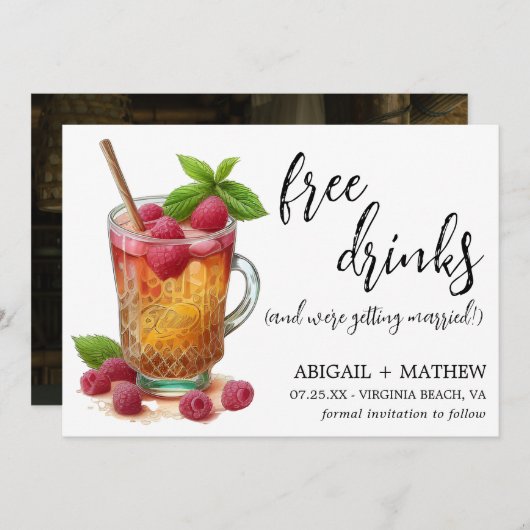 Grappige Cocktail Raspberry Trendy Foto Bruiloft Save The Date (Voorkant / Achterkant)