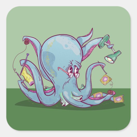 Grappige coctopus haken vierkante sticker (Voorkant)