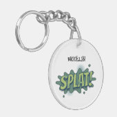Grappige comic pop art splat typografie sleutelhanger (Voorkant Links)