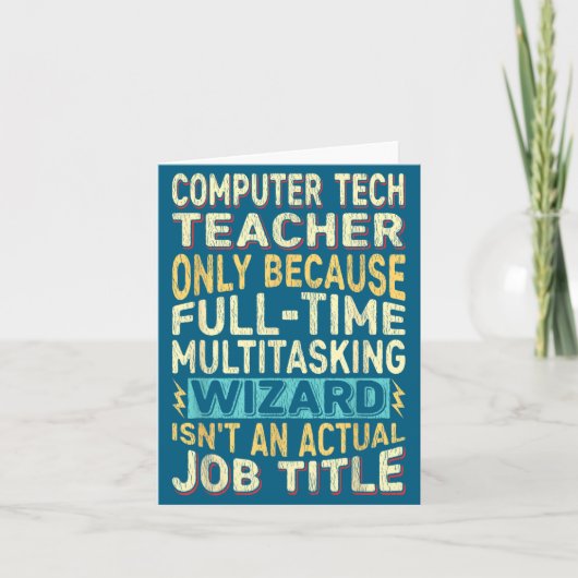 Grappige computertechnologie leraar multitasking t kaart (Voorkant)